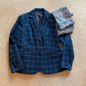 Talbots Blue, Charcoal Gray Heather Plaid Blazer, Size 10